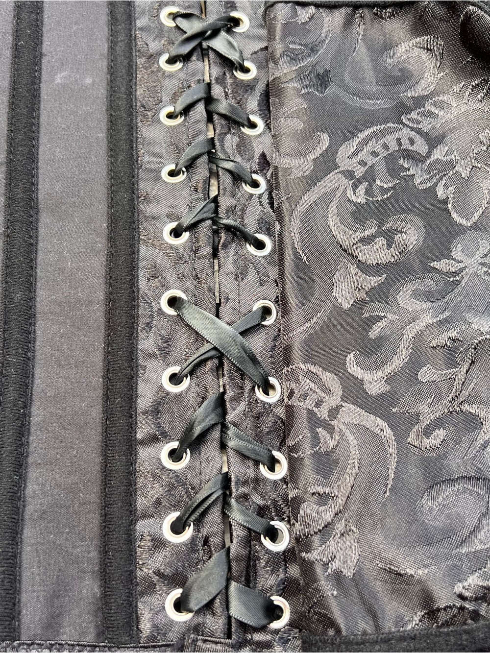 Gothic Black Brocade Corset XS Romantic Top Adjustable Lace Up Bustier Festival - Picture 16 of 16